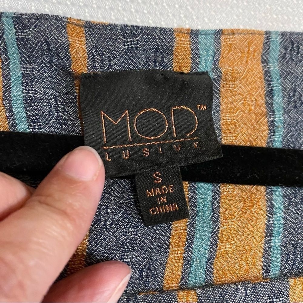 Mod Lusive Blue Tan‎ Striped Boho Square Neck Top - Picture 4 of 7